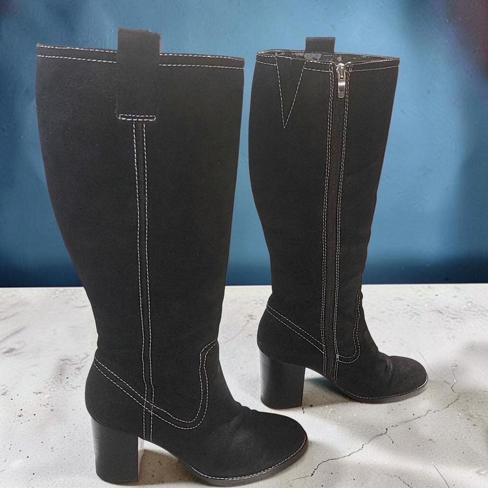 Y2K Enzo Angiolini Eajenya Boots 8.5M Women Black Suede Block Heel 2000s